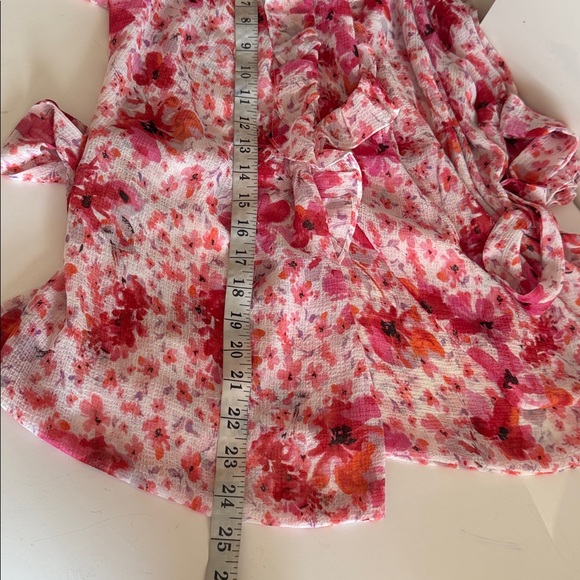 Misa Los Angeles Sybil Gardenia Pink Floral Chiffon Wrap Tie Top Blouse size M - Picture 10 of 10